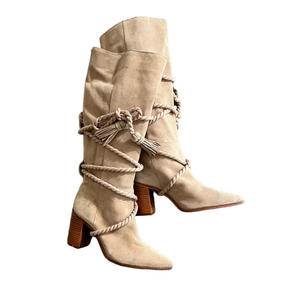 SCHUTZ Women7.5 Nataly Cow Suede Honeycomb Rope Suede Boots Anthropology Brazil
